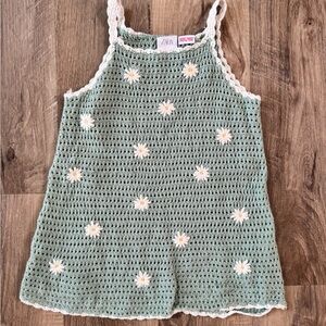 Zara Green Crochet Tank Top with Daisies